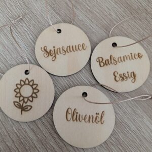 🧂 personalisierte flaschen labels aus naturholz